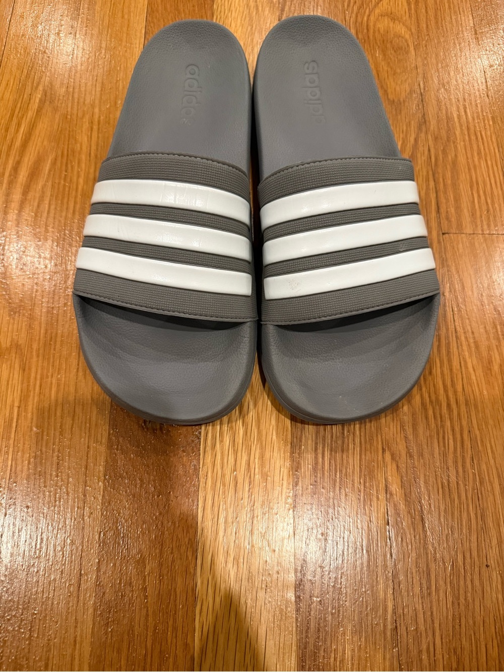 Men’s Adidas Grey Slides with White Stripes size 11